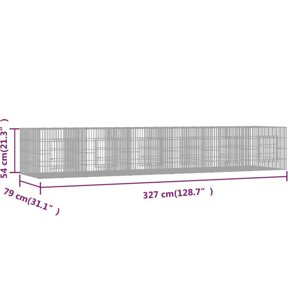 Gabbia per conigli con 6 pannelli 327 x 79 x 54 cm ferro zincato argento 02_0041693