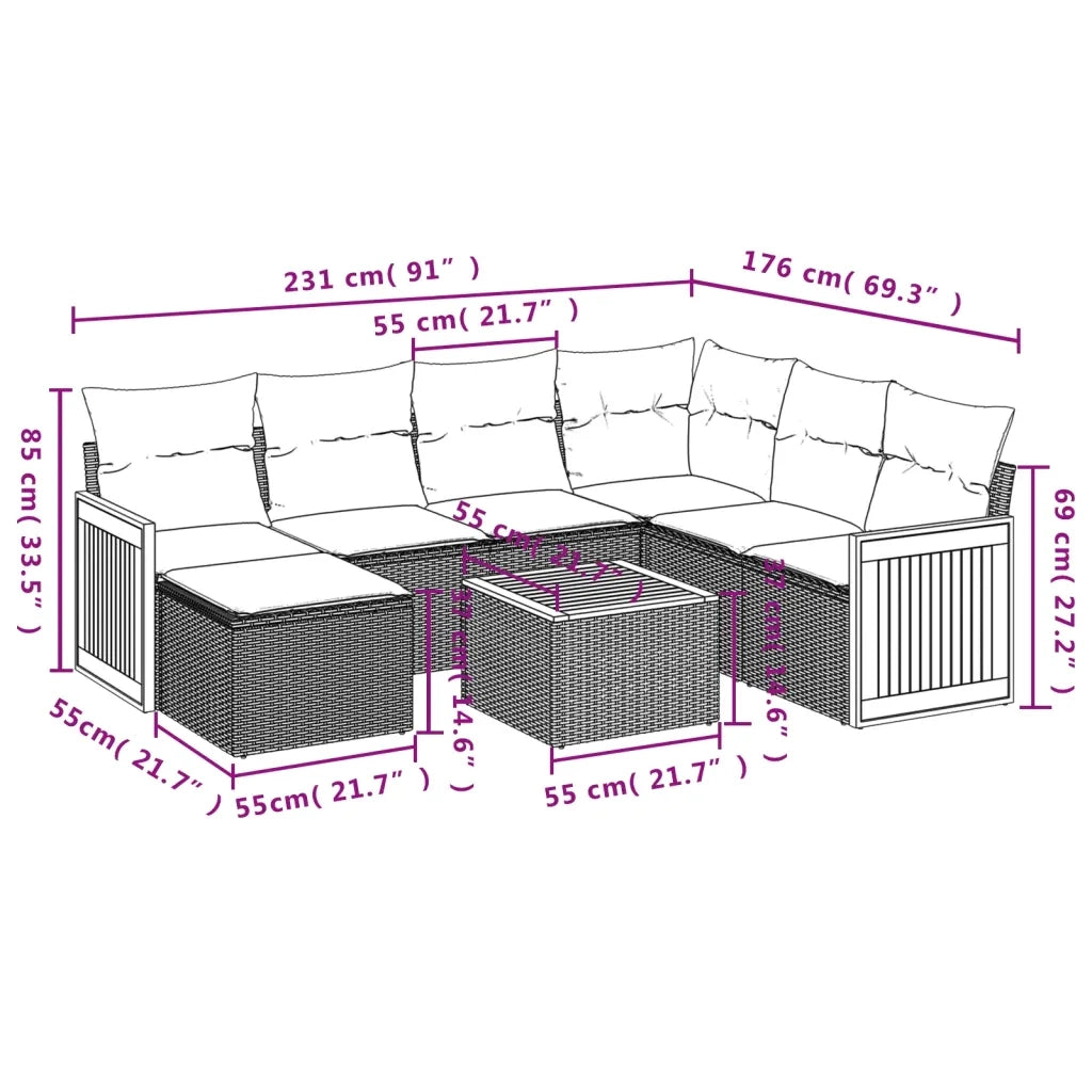 Set Divano da Giardino 8 pz con Cuscini Beige in Polyrattan