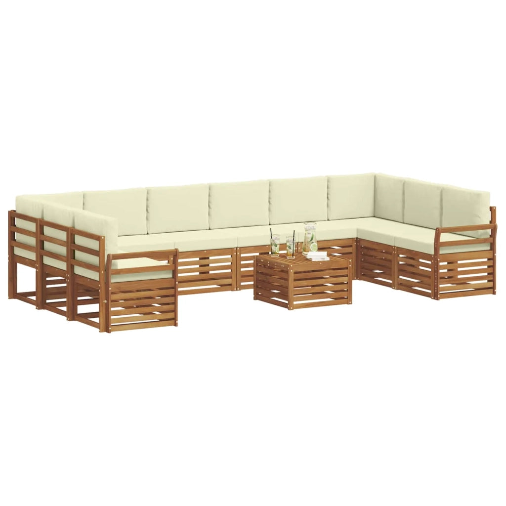 Set di divani da esterno 11 pz Naturale e Crema 3375600