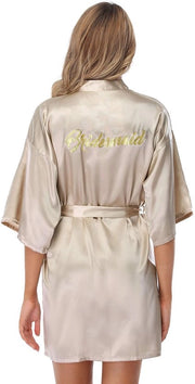 Kimono da sposa con collo a V e cintura per sposa e damigella d'onore in seta con modello champagne argento (XXL)