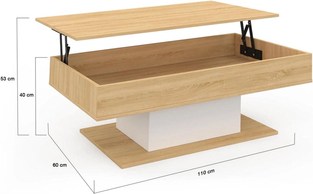 IDMarket - Tavolino rettangolare alzabile EDEN in legno e bianco