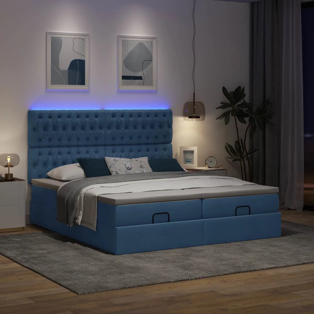Struttura Letto Pouf con Materassi Blu 200x200 cm in Tessuto 3314575