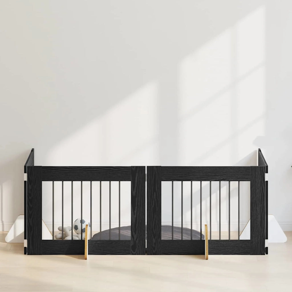 Cancello per cani con supporti 4 pz Rovere Nero 80 x 60 cm CFW2112221