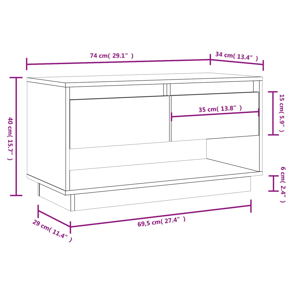 Mobile Porta TV Nero 74x34x40 cm in Legno Massello di Pino 813843
