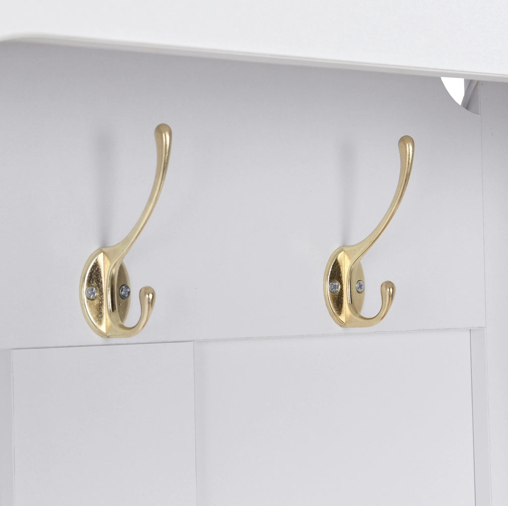 Garderobiera ingresso in MDF bianco con ante effetto legno; 150x40x195 cm; con ganci e LED USB