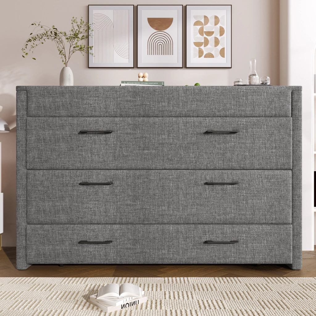 OKWISH Letto a scomparsa 140×200 cm, Letto Matrimoniale con 1 Cassetto, USB, Tipo C e Mensola, senza Materasso, in Lino, Grigio