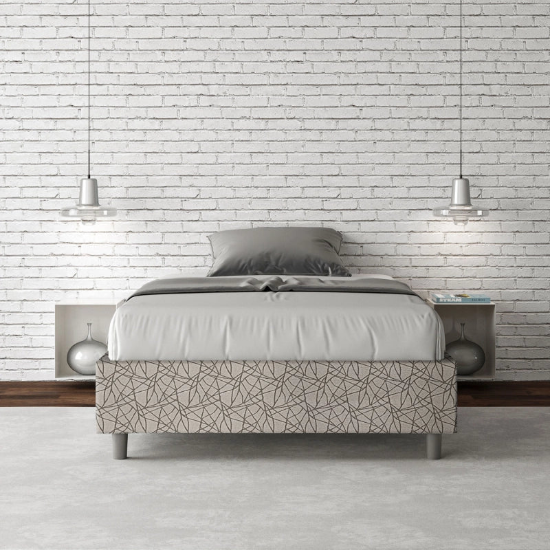 Letto Sommier imbottito 1 piazza e mezza 120x190 cm tessuto Era Azelia - Senza rete,Grigio