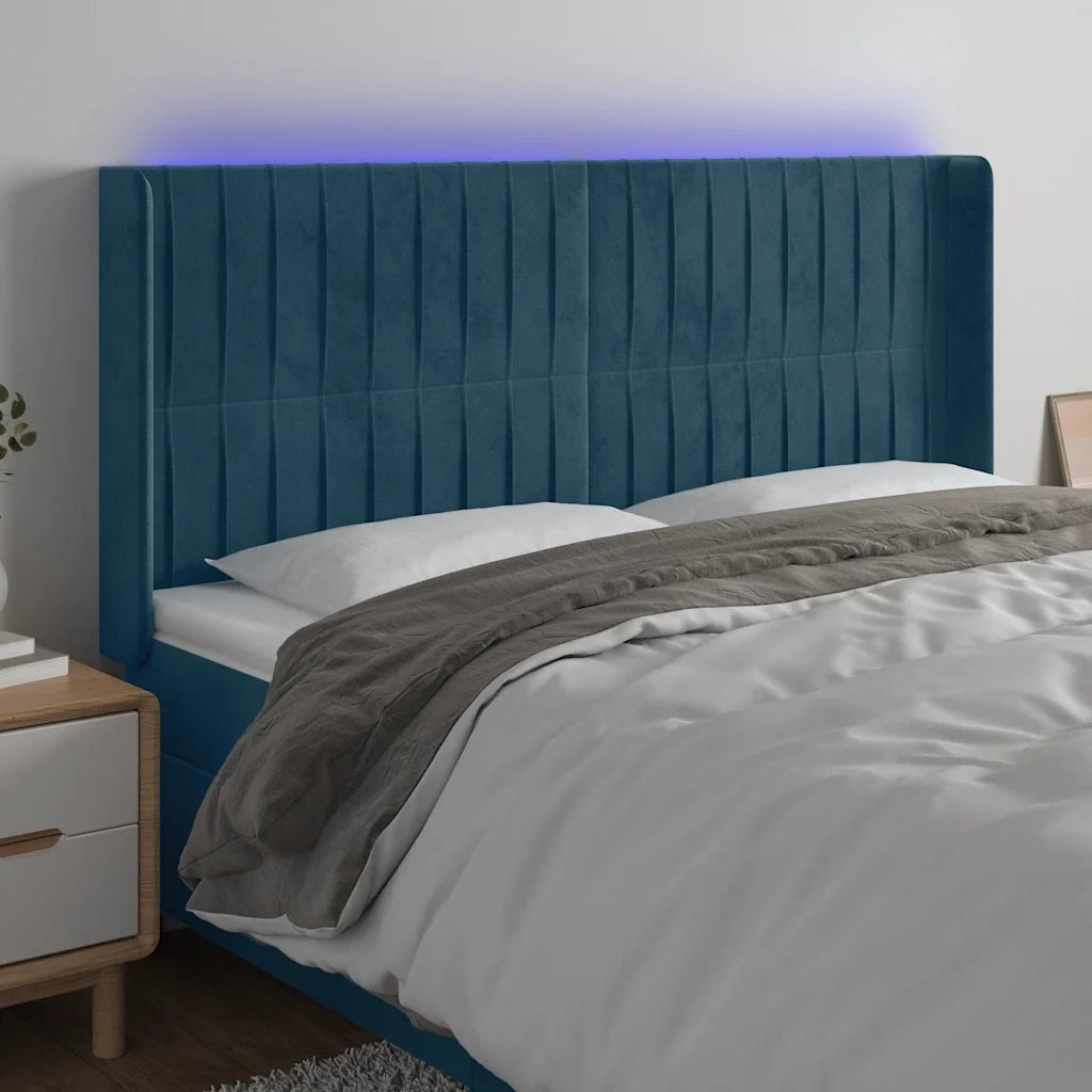 Testiera a LED Blu Scuro 163x16x118/128 cm in Vellutocod mxl 97905
