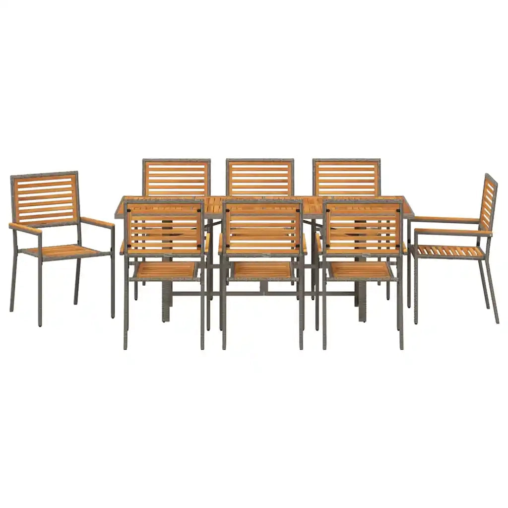 Set da Pranzo per Giardino 9 pcs Grigio e Marrone polyrattan 3365453