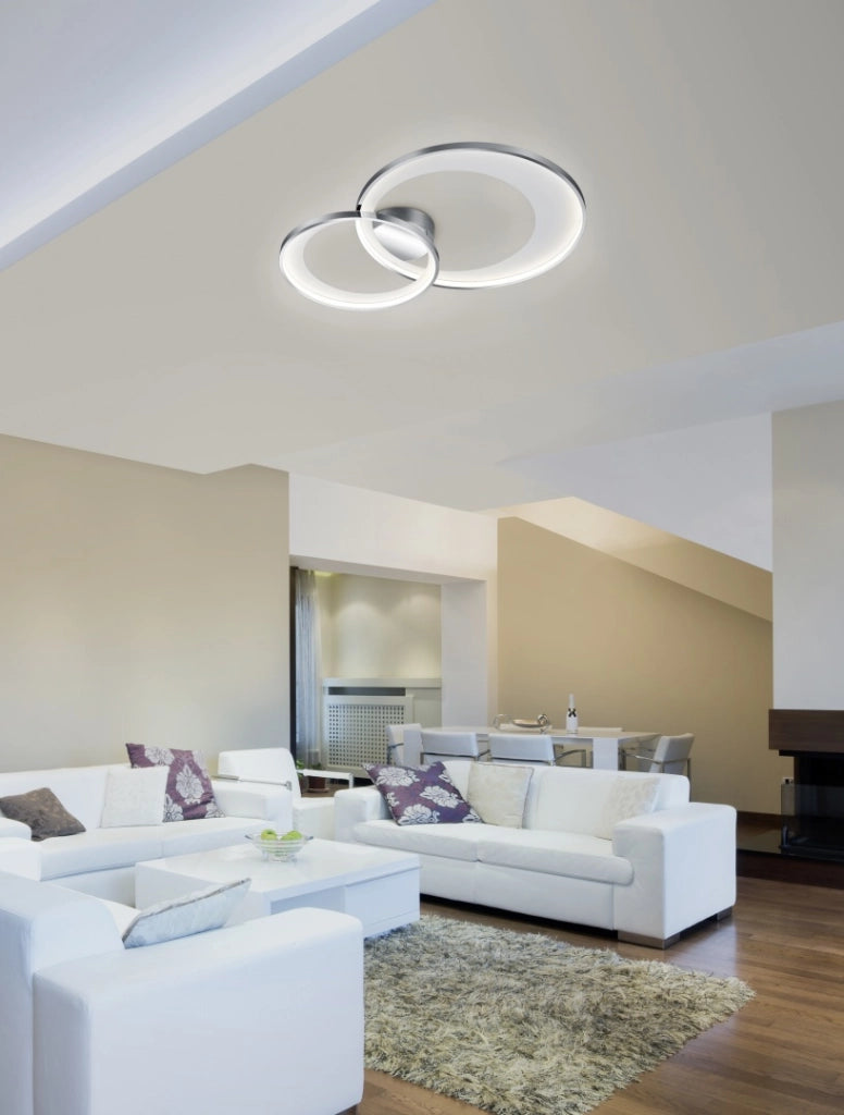 Plafoniera LED doppio cerchio, metallo, bianco, L 59 cm, Granada