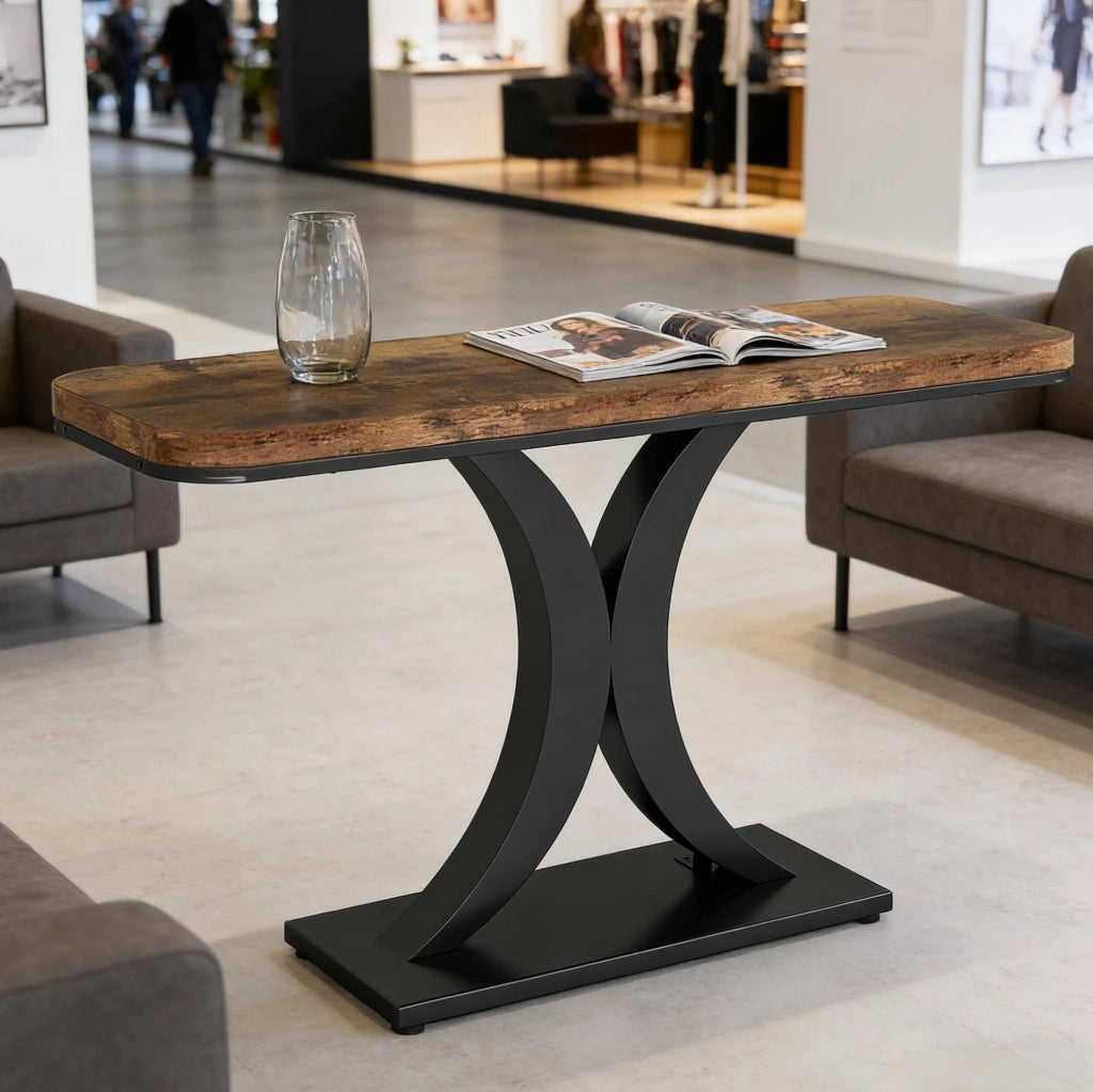 Tavolo consolle industriale 100 x 29,5 cm nero e marrone rustico