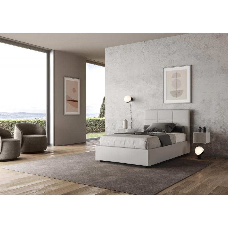Letto imbottito 1 piazza e mezza 120x200 cm Mika - Bianco,Similpelle,Con rete