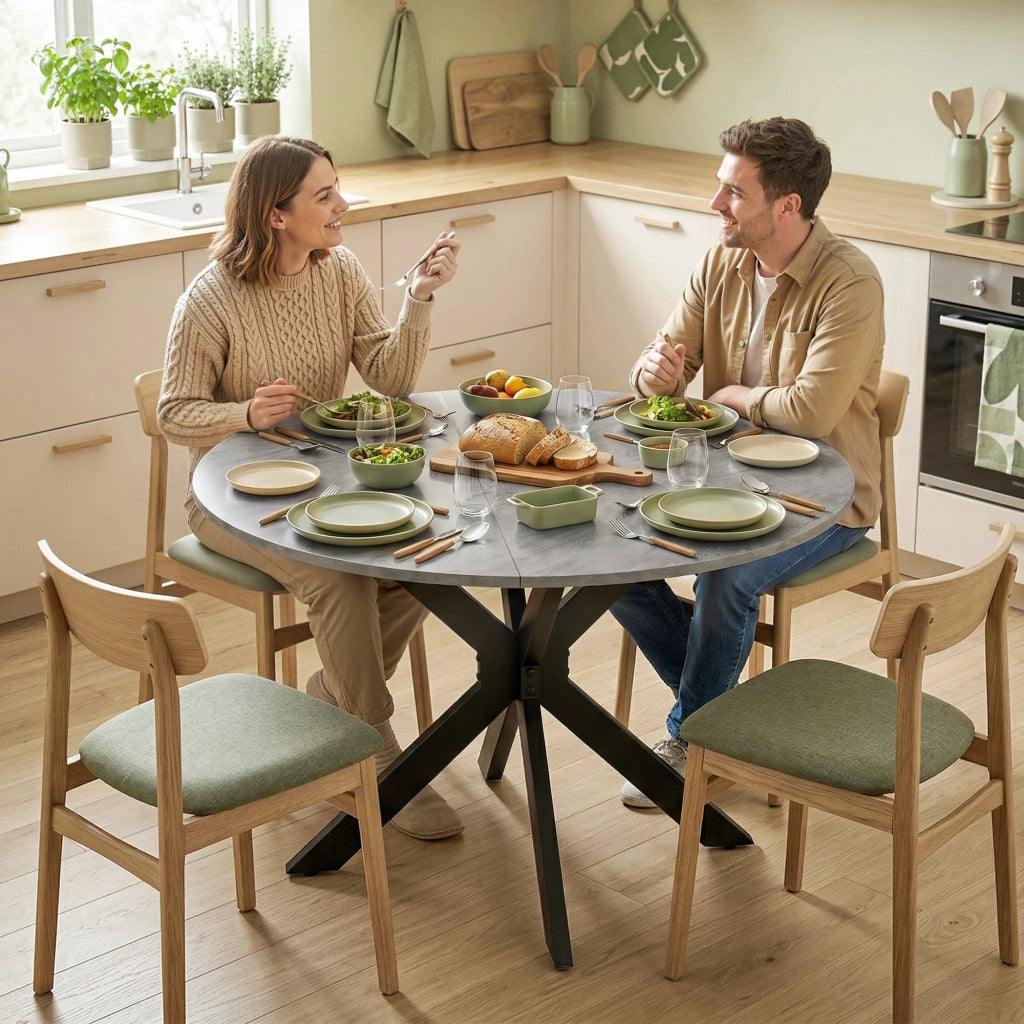 Tavolo da pranzo rotondo pieghevole per 2-6 persone ¨C zephmum ¨C cemento grigio