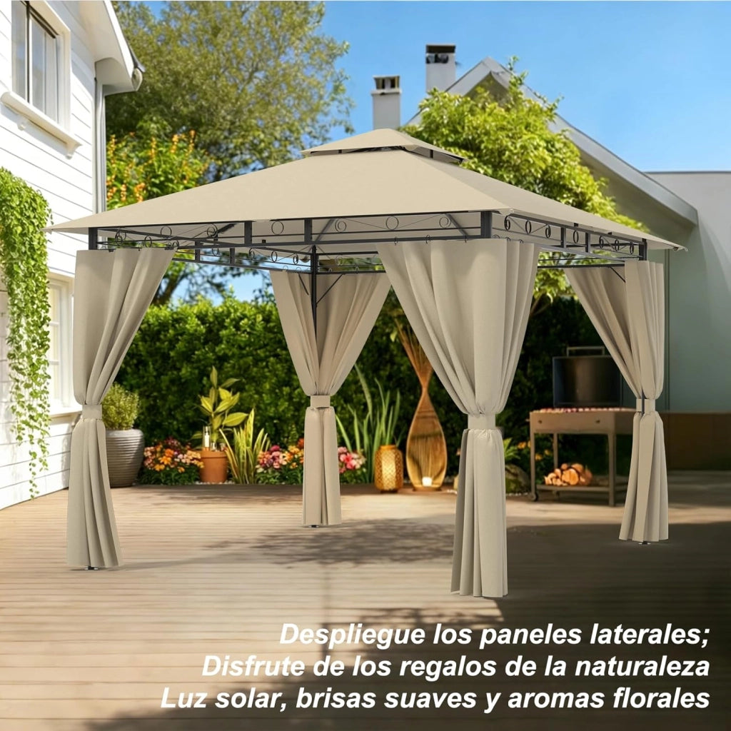 Gazebo da Giardino 3x3,Telo Gazebos 3x4 Impermeabile,Gazebo Esterno Resistente,Telaio in Metallo, Gazebos,Beige