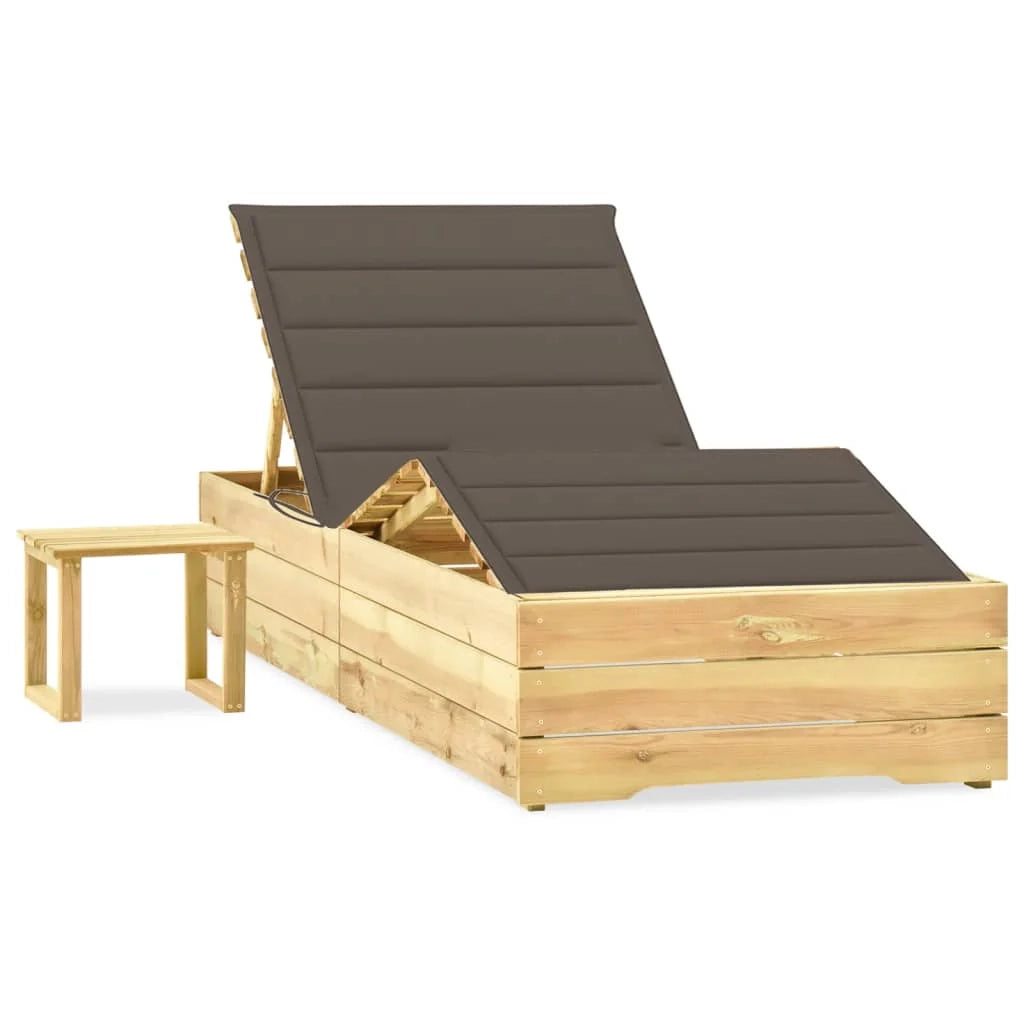 Lettino prendisole sedia a sdraio lettino prendisole letto da giardino mobili da esterno per patio 198 cm con tavolo e cuscino pino impregnato 02_0012687