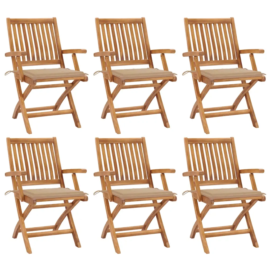 Sedie da Giardino Pieghevoli con Cuscini 6 pz Massello di Teak cod mxl 72164