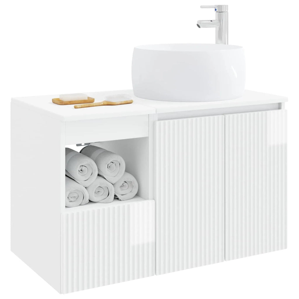 Set di mobili per il bagno 2 pz Bianco Lucido 3404098