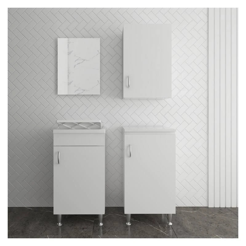 Set bagno/lavanderia con lavatoio 45x50 cm, specchio, pensile e colonna -serie Eco