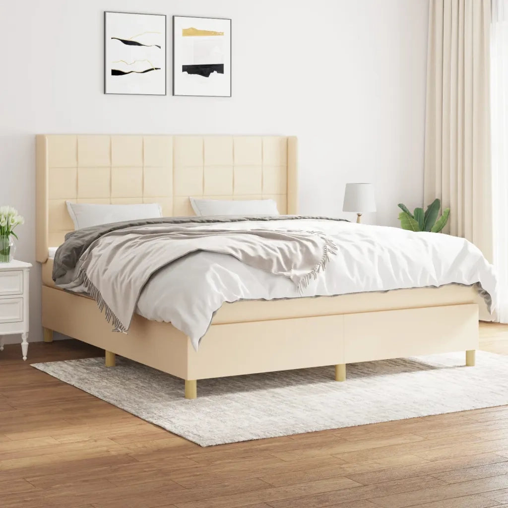 Giroletto a Molle con Materasso Crema 160x200 cm in Tessuto