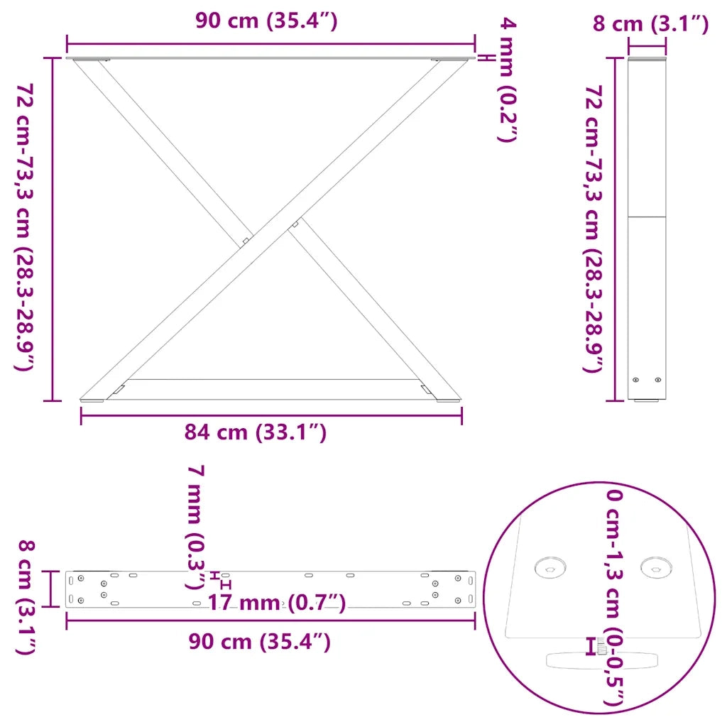 Gambe per tavolo da pranzo 2 pz Antracite 90x(72-73,3) cm Acciaio 4012734