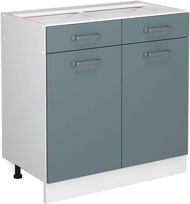 Mobiletto base per cucina R-Line, Grigio-blu, 80 cm, senza piano di lavoro, per la libera combinazione all'interno di sistemi cucina modulari