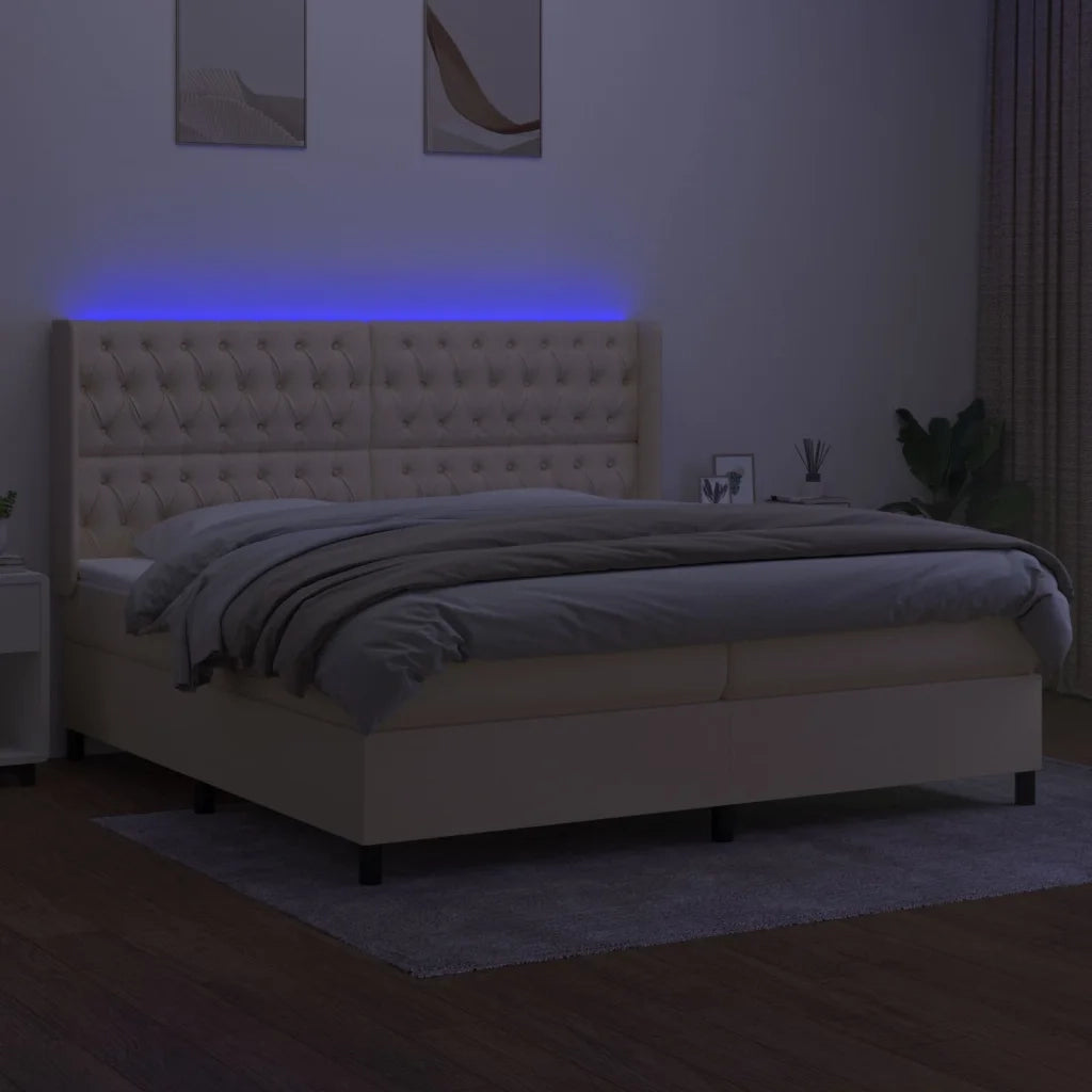 Letto a Molle Materasso e LED bianco 200x200cm in Tessuto