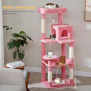 Casa per gatti con struttura in legno, imbottitura, letto comodo, casetta di gioco con buchi, giocattolo per gatti 55L x 45P x 143H centimetri