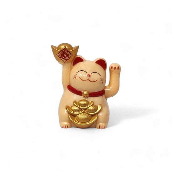 Mini gelukskat decorativa da 5 cm alimentata da energia solare con simbolo di fortuna e prosperità per uffici e abitazioni (Beige (131172))