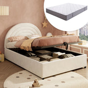 Letto Imbottito con Materasso 140x200 ¨C Xylo ¨C Velluto Beige, Testiera, Rete a Doghe