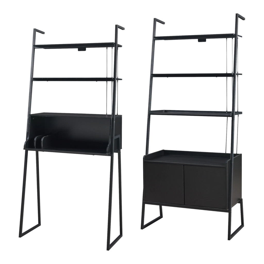 Set Storfjord Composto di Scrivania con Ripiani in Alto e Scaffale con Armadietto - Nero [en.casa]