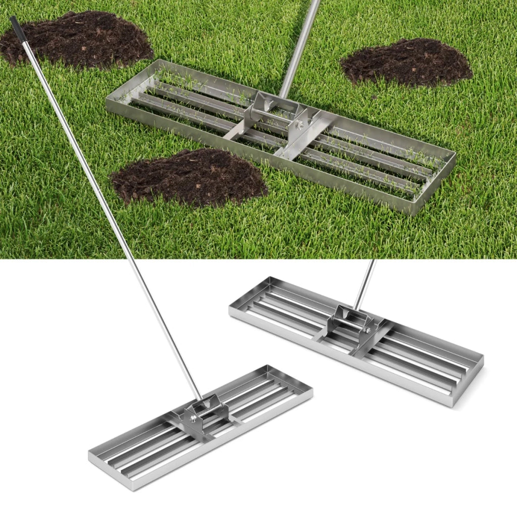 Rastrello livellatore ergonomico per prato 91 x 25 cm per un giardinaggio efficiente design moderno metallo argentato 20_0013362