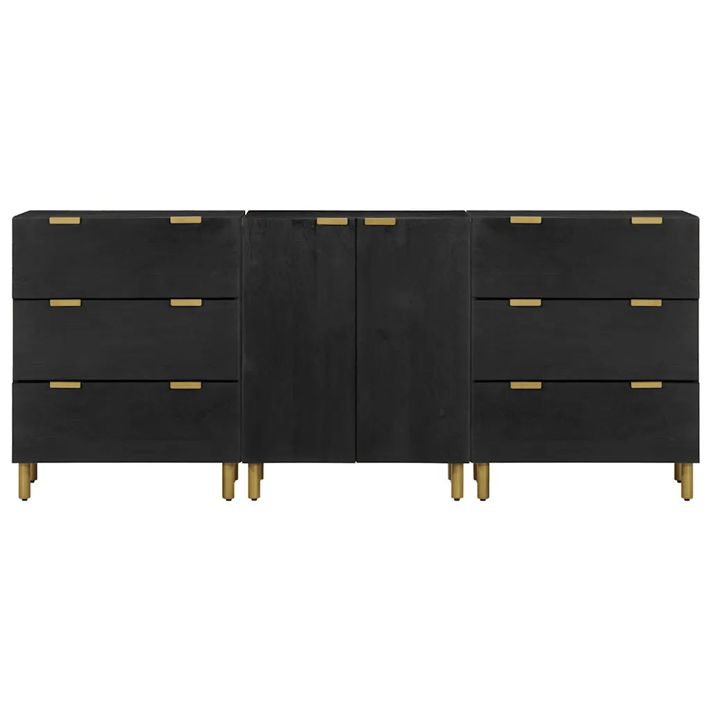 Credenze 3 pz Nere in Legno Multistrato