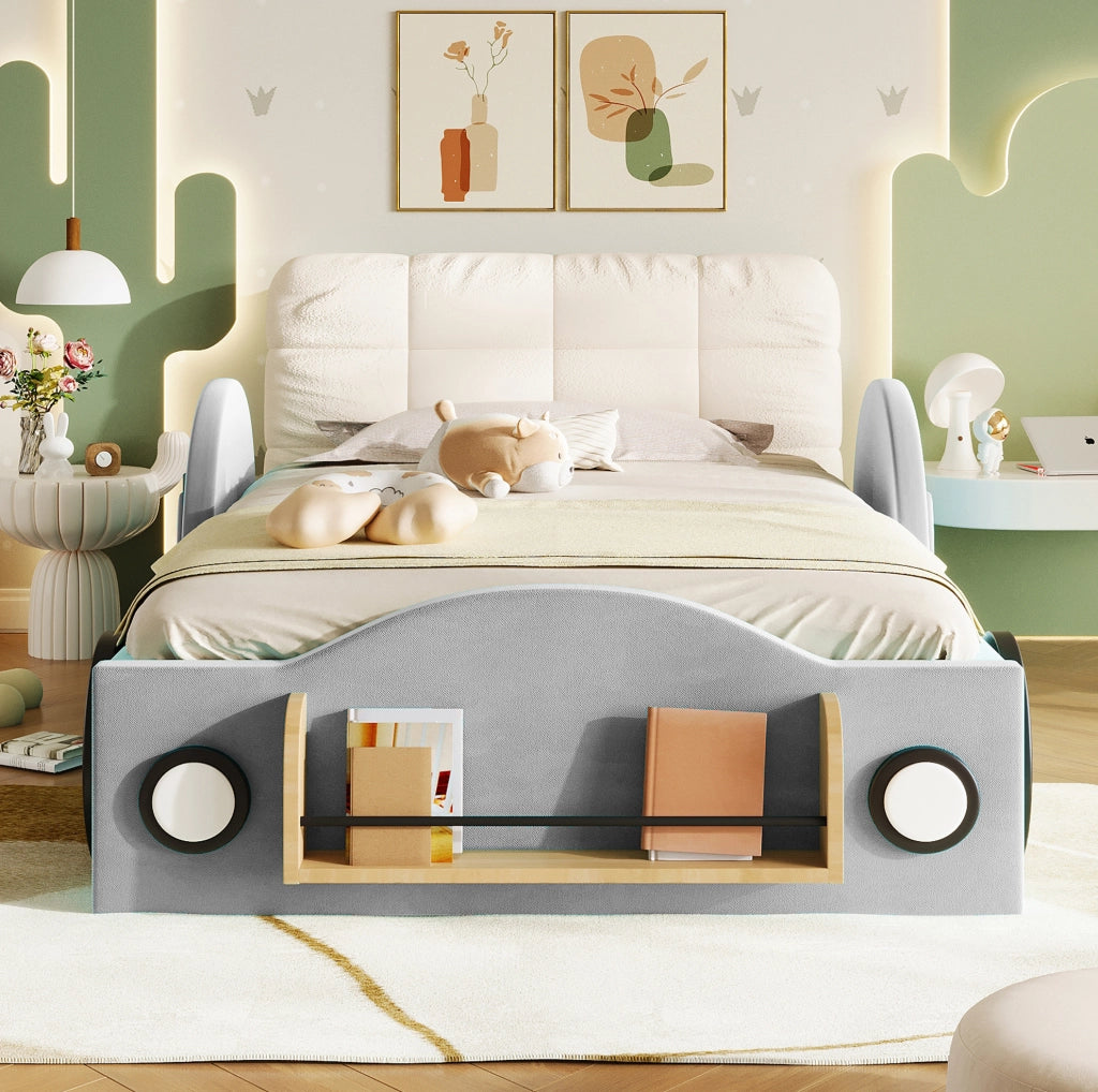 Letto imbottito 90x200 cm con vano idraulico in MDF e flanella grigia