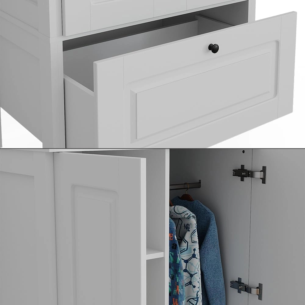 Guardaroba per bambini Ajaton, Bianco, 83.3 x 187 cm, per la conservazione di abbigliamento e accessori per bambini