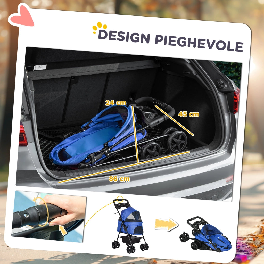 Cestino Portaoggetti per Passeggino Cani Pieghevole ¨C Minimal ¨C Blu