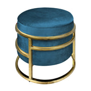 Pouf Contenitore Poggiapiedi Velluto Con Struttura Circolare Cromata Oro Elegante Imbottito Sgabello Per Toeletta Mobile Trucco Ottomano Ingresso Camera Da Letto Rotondo - Petrolio