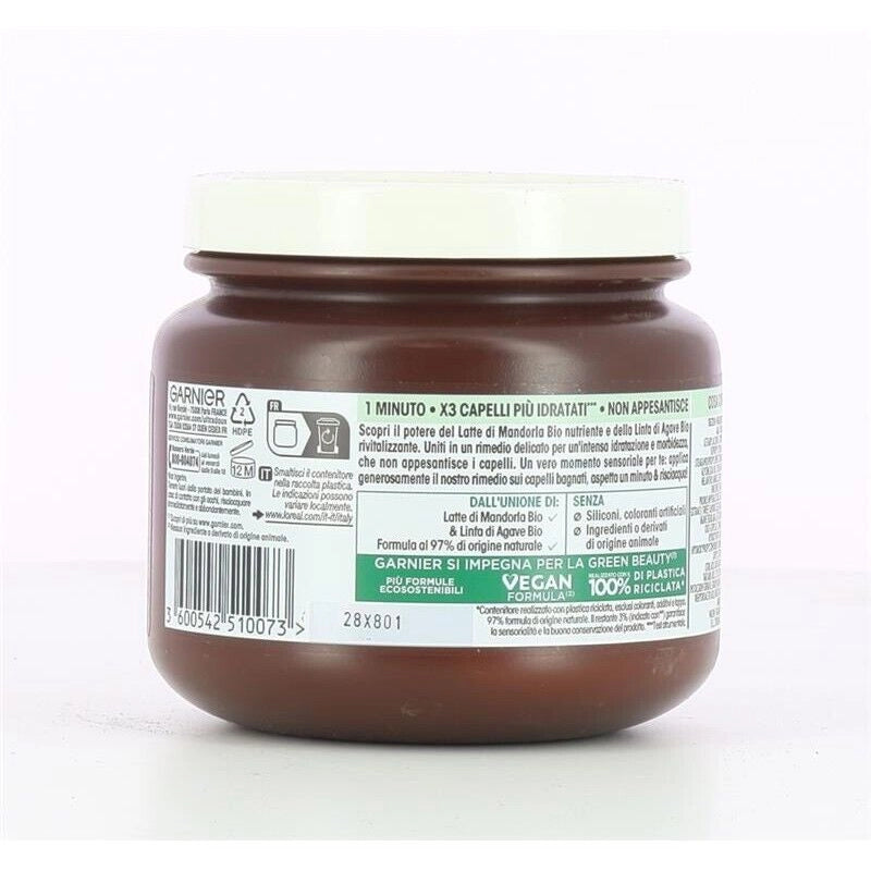 GARNIER ULTRA DOLCE MASCHERA IDRATANTE PER CAPELLI DISIDRATATI  LATTE DI MANDORLA E LINFA DI AGAVE BIO 340 ML