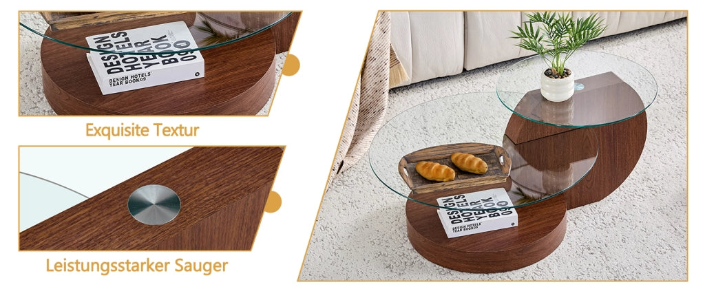 Tavolino da caff¨¨ moderno e minimalista con doppio strato in vetro di sicurezza, design a pi¨´ livelli, struttura di supporto in MDF di alta qualit¨¤ co