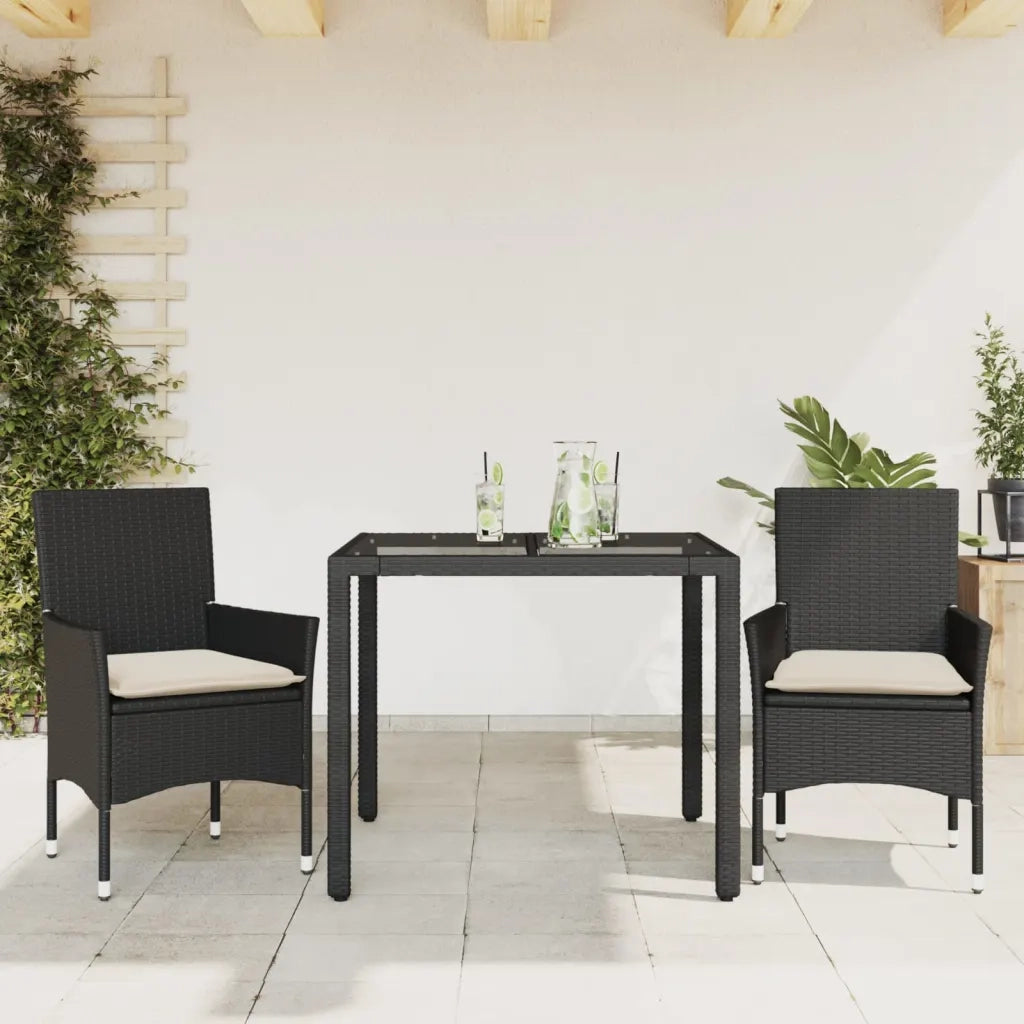Set da Pranzo da Giardino 3 pz | Set Salotto da Giardino con Cuscini Polyrattan e Vetro