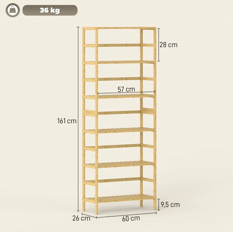Scaffale portaoggetti da terra 60x26x161 cm in bambù naturale， 6 ripiani
