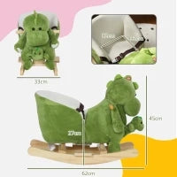 Cavallo a Dondolo per Bambini 18-36 Mesi a Dinosauro con Suoni e Rivestimento Morbido, Verde