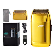 Trade Shop - Rasoio Professionale Foil Shaver Vgr V-399 Doppia Testina Barber Shaver - Oro