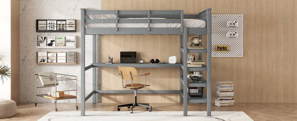LETTO A CASTELLO CON SCRIVANIA 140 x 200 cm GRIGIO