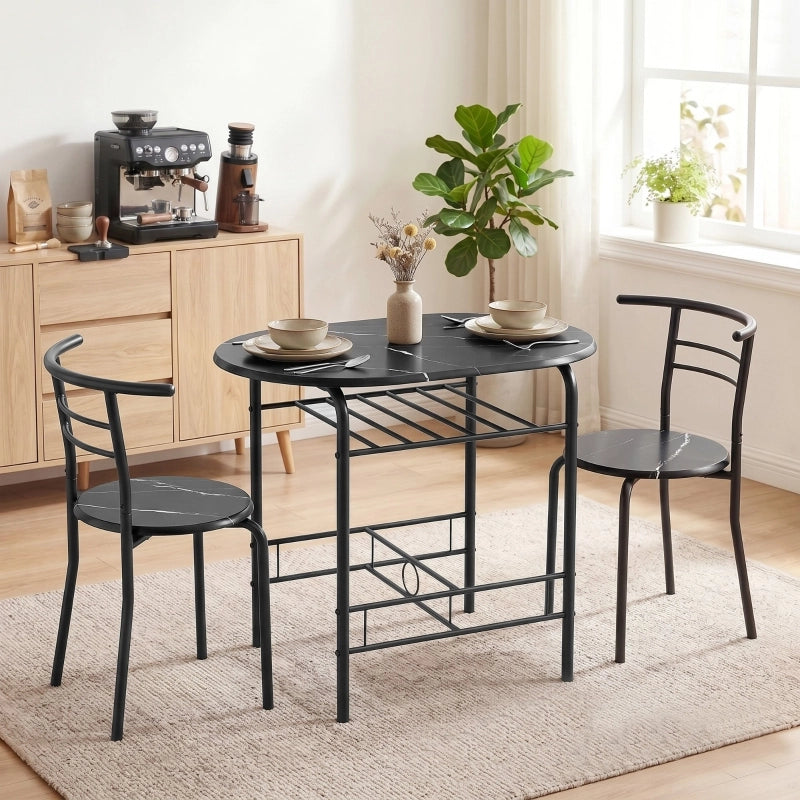 TAVOLO Set 3 pezzi con 2 sedie 80x52x76 cm Nero effetto marmo