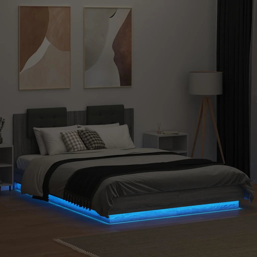 Giroletto con Testiera e LED Grigio Sonoma 150x200 cm 3210008