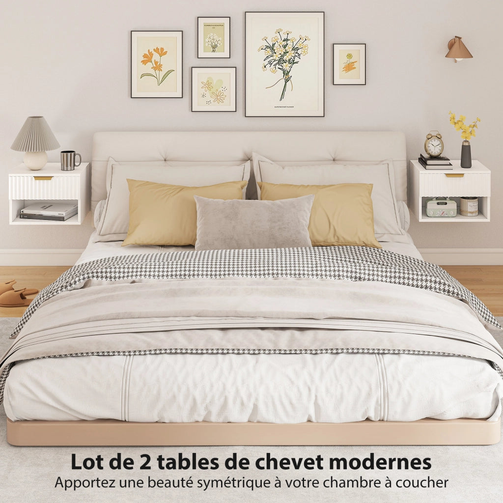 Tavolino da letto sospeso ¨C zephmum ¨C 40x34x29 cm, bianco