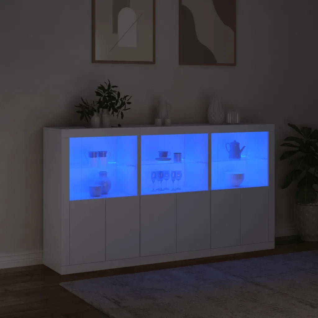 Credenza con Luci LED-Buffet-Armadio da cucina Bianca 181,5x37x100 cm 829731