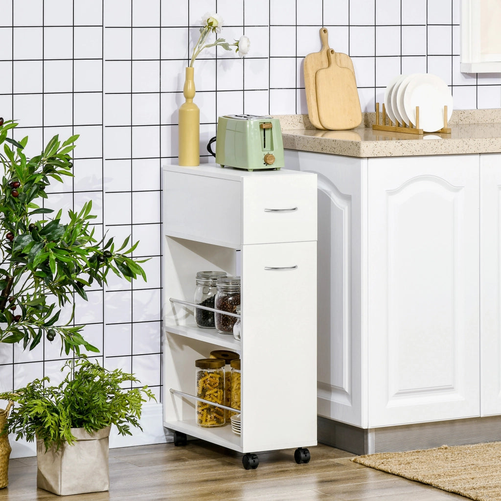 Carrello da Cucina ¨C Xylo ¨C Truciolato e Acciaio Inox, 2 Ripiani, Cassetto, 25x50x85 cm