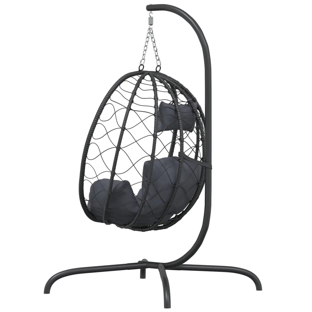 Poltrona sospesa a uovo con cuscino antracite in polyrattan e acciaio CFW8763825