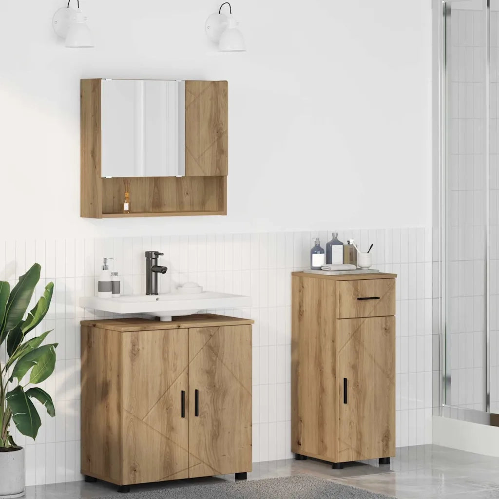 Set di mobili per il bagno con porta 3 pcs Rovere artigianale 3392962